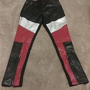 Color Block Leather Pants
